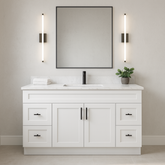 72-Inch Single Sink Shaker Bathroom Vanity — White or Gray | Plywood Cabinet, Solid-Wood Doors, Soft-Close 3-Way Clip-On Hinges | 4 Drawers, Center Double Doors