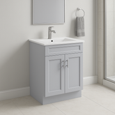 30-Inch Shaker Bathroom Vanity — White or Gray | Plywood Cabinet, Solid-Wood Doors, Soft-Close 3-Way Clip-On Hinges, Natural Wood Interior