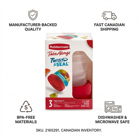 Trust and authority infographic with Rubbermaid food container 3-pack, featuring fast Canadian shipping and factual cues.