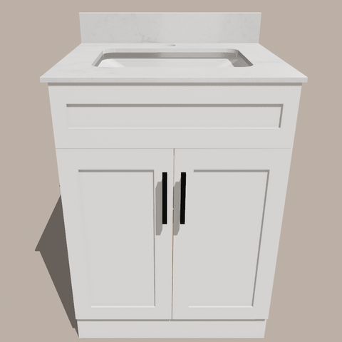24-Inch Shaker Bathroom Vanity — White or Gray | Plywood Cabinet, Solid-Wood Doors, Soft-Close 3-Way Clip-On Hinges