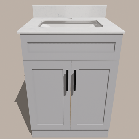 24-Inch Shaker Bathroom Vanity — White or Gray | Plywood Cabinet, Solid-Wood Doors, Soft-Close 3-Way Clip-On Hinges