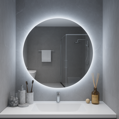 Ondelle Round Backlit LED Bathroom Mirror — Dimmable 3-CCT Halo, Hardwired | 24″, 28″, 32″