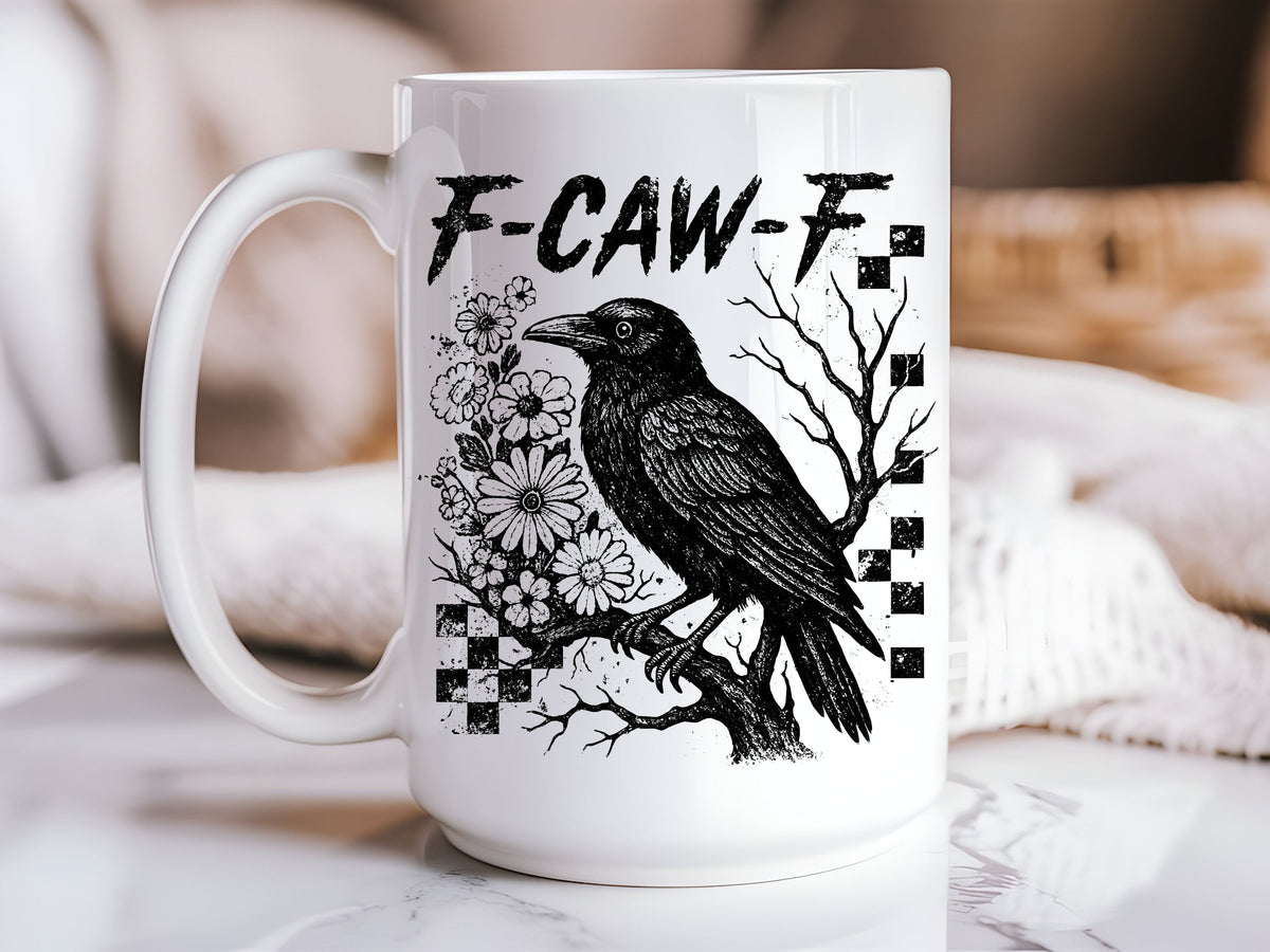 F-CAW-F 15oz Ceramic Coffee Mug — Funny Crow Mug, Sarcastic Humor Mug, Novelty Gift, Bird Pun Coffee Cup