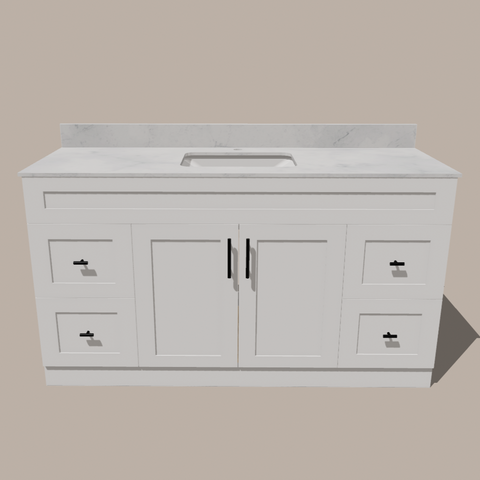 72-Inch Single Sink Shaker Bathroom Vanity — White or Gray | Plywood Cabinet, Solid-Wood Doors, Soft-Close 3-Way Clip-On Hinges | 4 Drawers, Center Double Doors
