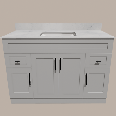 48-Inch Shaker Bathroom Vanity — White or Gray | Plywood Cabinet, Solid-Wood Doors, Soft-Close 3-Way Clip-On Hinges