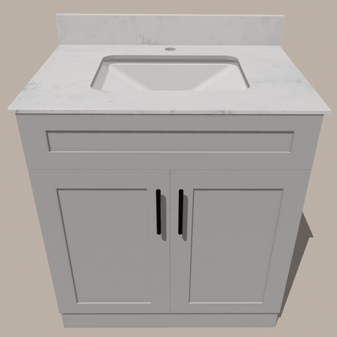 30-Inch Shaker Bathroom Vanity — White or Gray | Plywood Cabinet, Solid-Wood Doors, Soft-Close 3-Way Clip-On Hinges, Natural Wood Interior