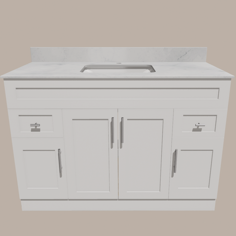 48-Inch Shaker Bathroom Vanity — White or Gray | Plywood Cabinet, Solid-Wood Doors, Soft-Close 3-Way Clip-On Hinges