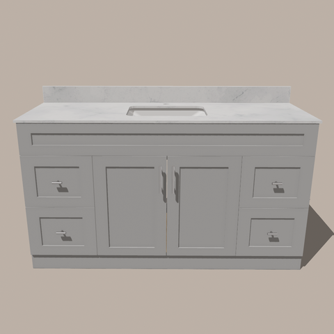 72-Inch Single Sink Shaker Bathroom Vanity — White or Gray | Plywood Cabinet, Solid-Wood Doors, Soft-Close 3-Way Clip-On Hinges | 4 Drawers, Center Double Doors