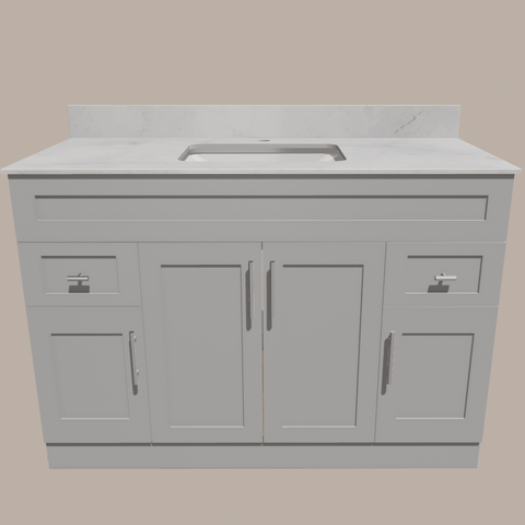 48-Inch Shaker Bathroom Vanity — White or Gray | Plywood Cabinet, Solid-Wood Doors, Soft-Close 3-Way Clip-On Hinges