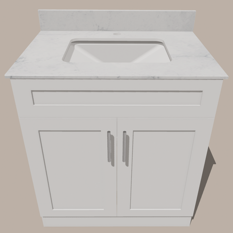 30-Inch Shaker Bathroom Vanity — White or Gray | Plywood Cabinet, Solid-Wood Doors, Soft-Close 3-Way Clip-On Hinges, Natural Wood Interior