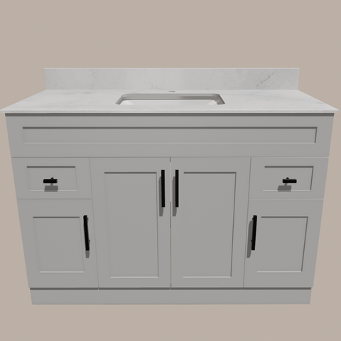 48-Inch Shaker Bathroom Vanity — White or Gray | Plywood Cabinet, Solid-Wood Doors, Soft-Close 3-Way Clip-On Hinges
