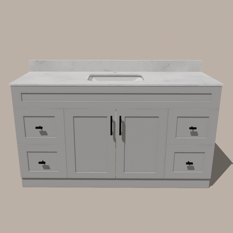 72-Inch Single Sink Shaker Bathroom Vanity — White or Gray | Plywood Cabinet, Solid-Wood Doors, Soft-Close 3-Way Clip-On Hinges | 4 Drawers, Center Double Doors