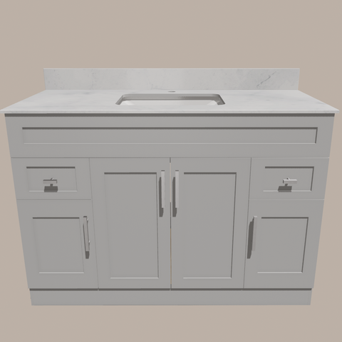48-Inch Shaker Bathroom Vanity — White or Gray | Plywood Cabinet, Solid-Wood Doors, Soft-Close 3-Way Clip-On Hinges