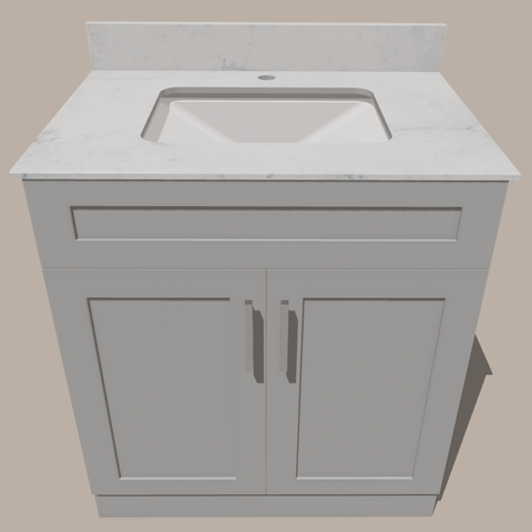 30-Inch Shaker Bathroom Vanity — White or Gray | Plywood Cabinet, Solid-Wood Doors, Soft-Close 3-Way Clip-On Hinges, Natural Wood Interior