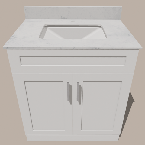 30-Inch Shaker Bathroom Vanity — White or Gray | Plywood Cabinet, Solid-Wood Doors, Soft-Close 3-Way Clip-On Hinges, Natural Wood Interior