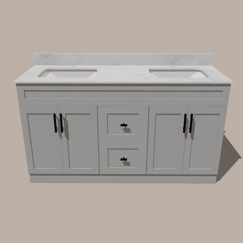 72-Inch Double Sink Shaker Bathroom Vanity — White or Gray | Plywood Cabinet, Solid-Wood Doors, Soft-Close 3-Way Clip-On Hinges | Center 2 Drawers