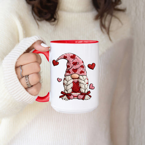 Valentine's Crochet Gnome | 15oz Ceramic Coffee Mug