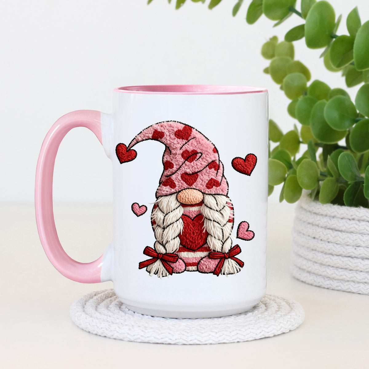 Valentine's Crochet Gnome | 15oz Ceramic Coffee Mug