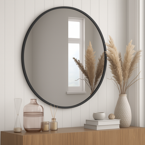 Ondelle Round Bathroom Mirror — Slim Metal Frame, 24″ & 32″