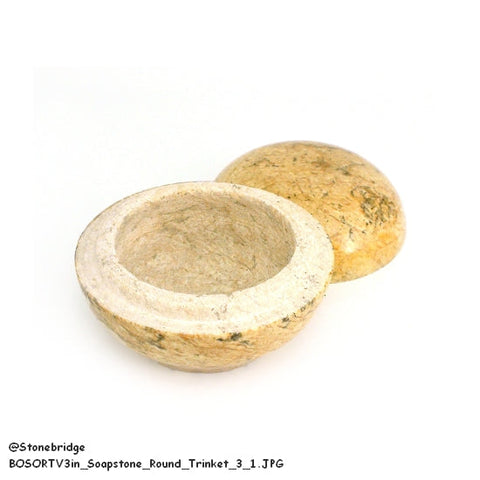 Soapstone Trinket Box - Round Top Varnished 3"