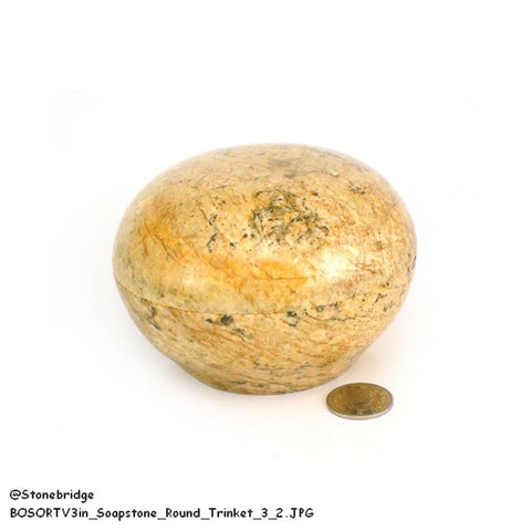 Soapstone Trinket Box - Round Top Varnished 3"