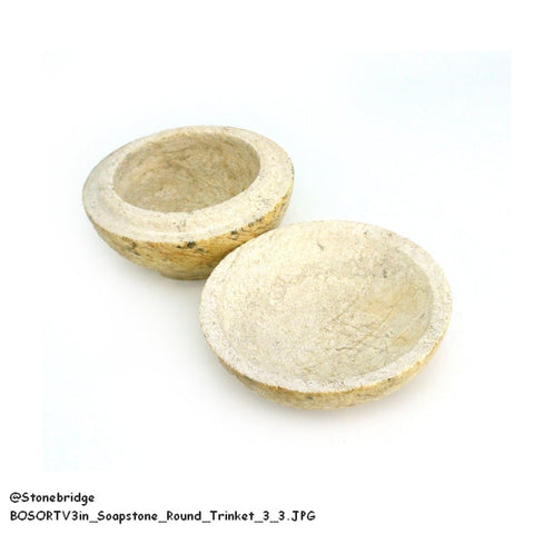 Soapstone Trinket Box - Round Top Varnished 3"