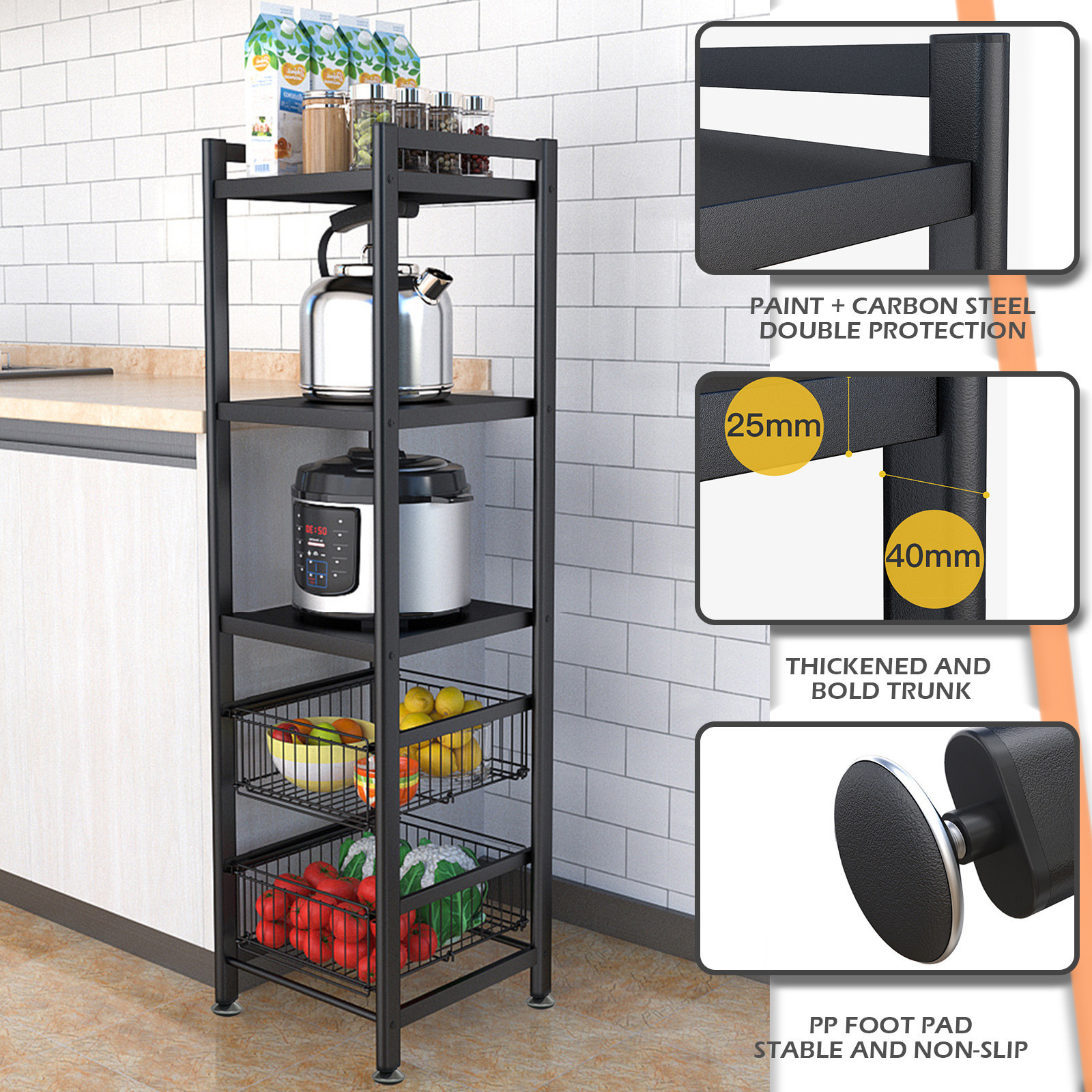 Kitchen Supplies Oven Storage Rack Living Room Basket Floor Shelf - Image 8