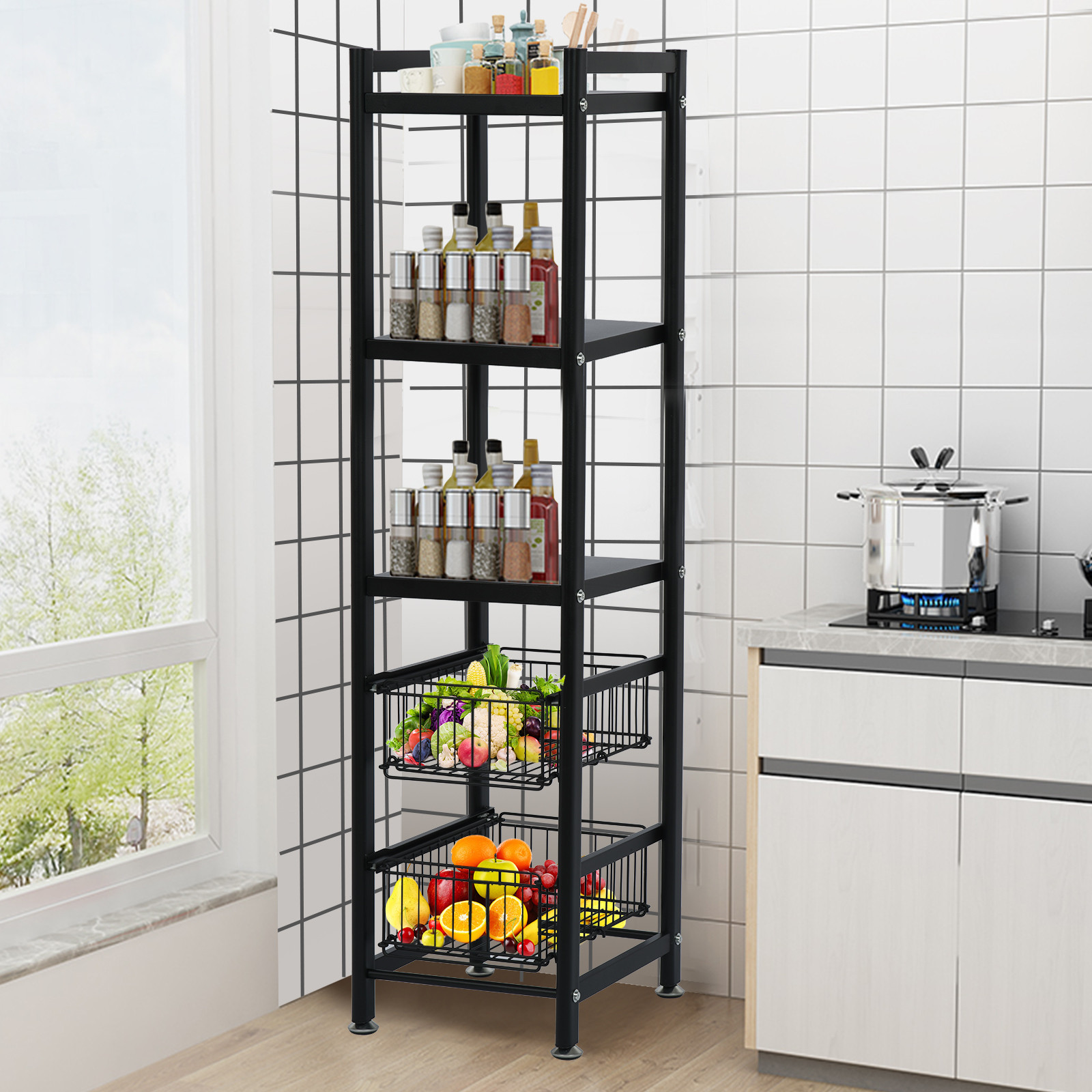 Kitchen Supplies Oven Storage Rack Living Room Basket Floor Shelf