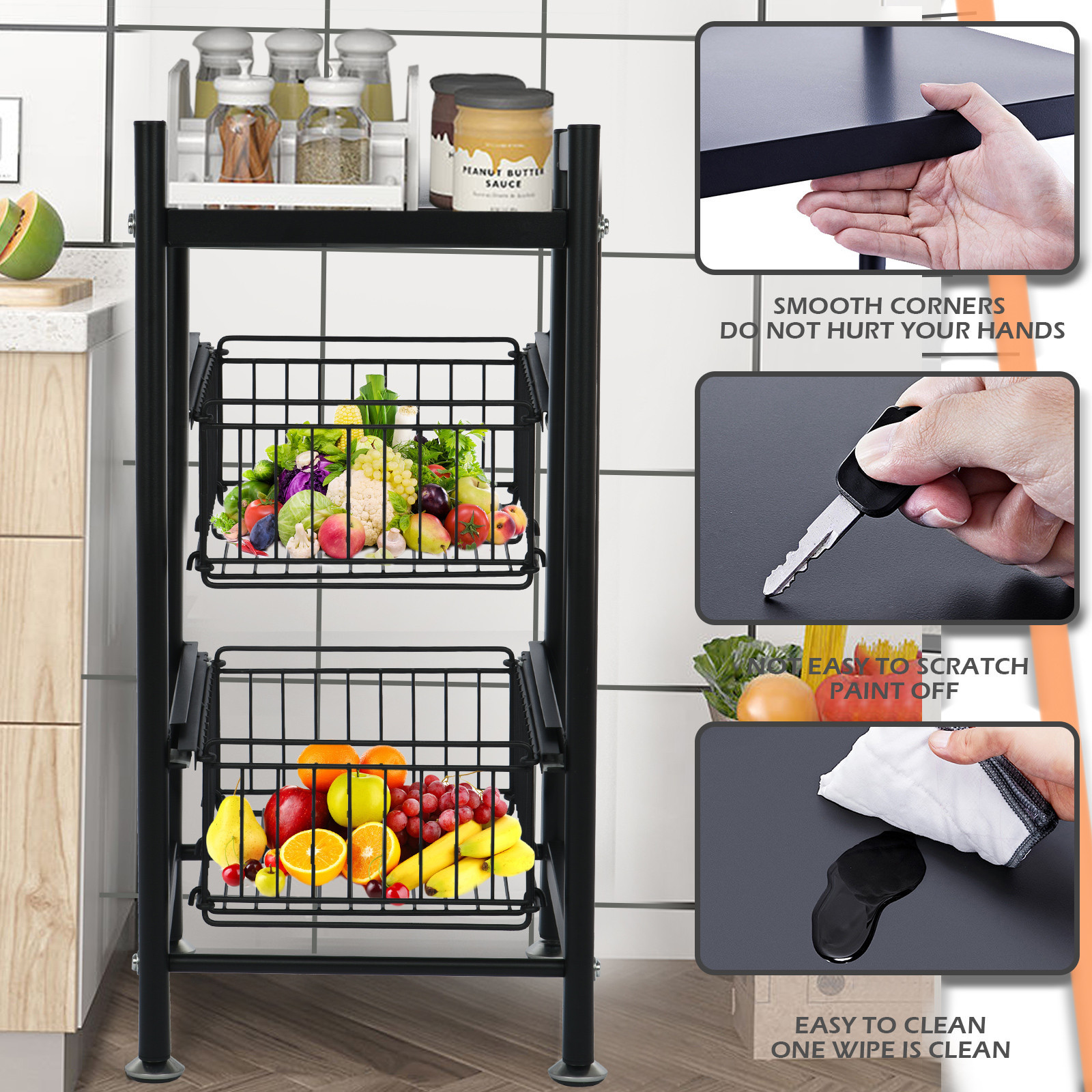 Kitchen Supplies Oven Storage Rack Living Room Basket Floor Shelf - Image 4